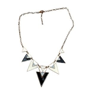Gold‎ Tone Geometric Triangle Enamel Statement Bib Necklace Black Blue Cream